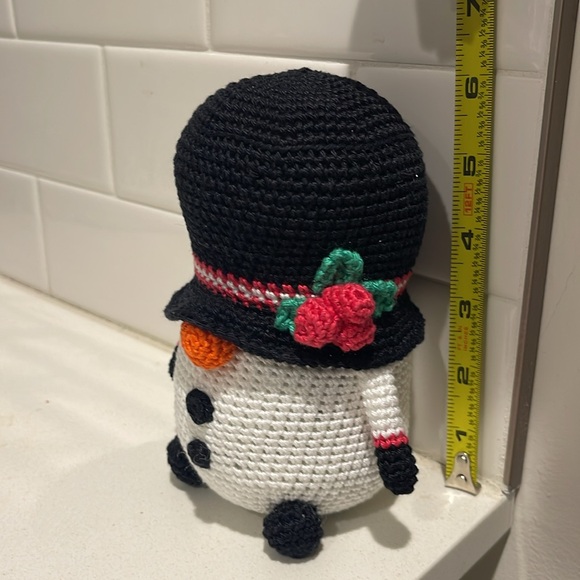 Handcrafted Snowman Gnome with Holly Winter Holiday Seasonal Christmas Crochet - Picture 10 of 10